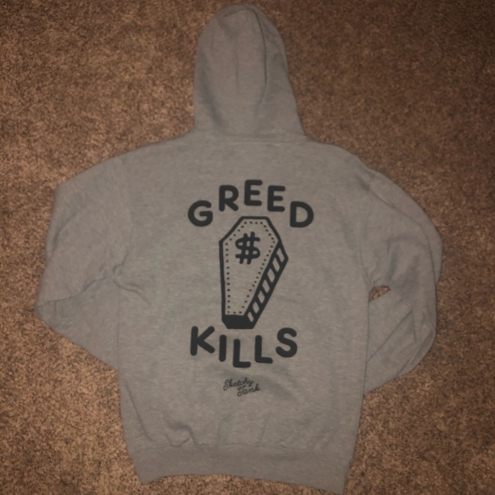 Black & Gray Greed Kills Sketchy Tank Hoodie